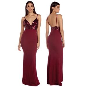 🔥LAST ONE🔥 Romantic Burgundy Sequin Evening Gown